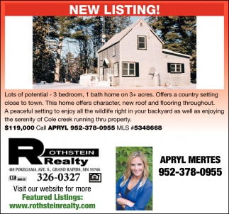 New Listing!, Rothstein Realty - Apryl Mertes, Grand Rapids, MN