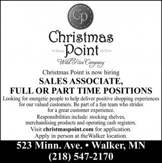 Sales Associate , Christmas Point, Walker, MN
